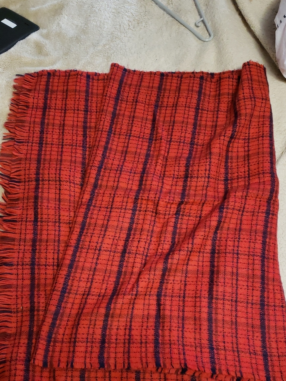 Red Plaid Fringe Throw Blanket